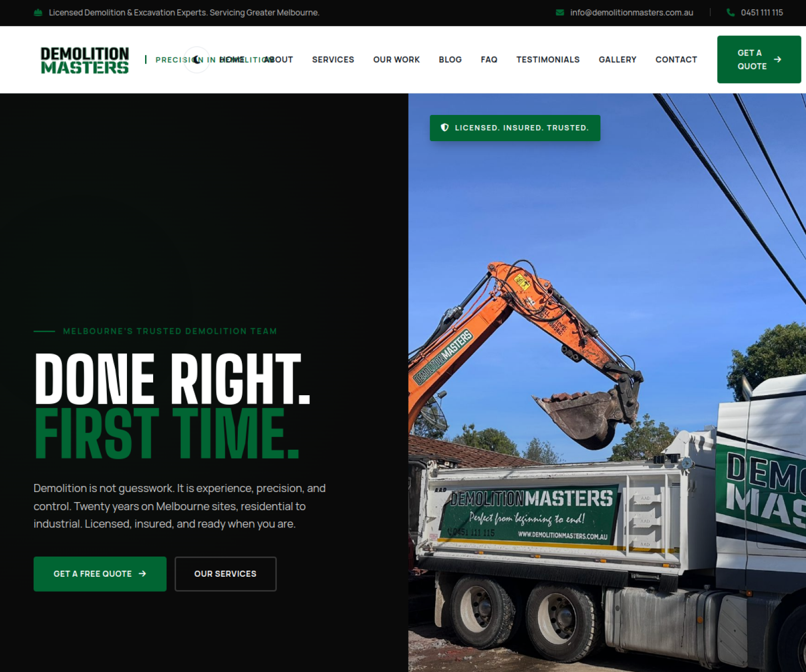 Demolition Masters website — Melbourne demolition & excavation specialists